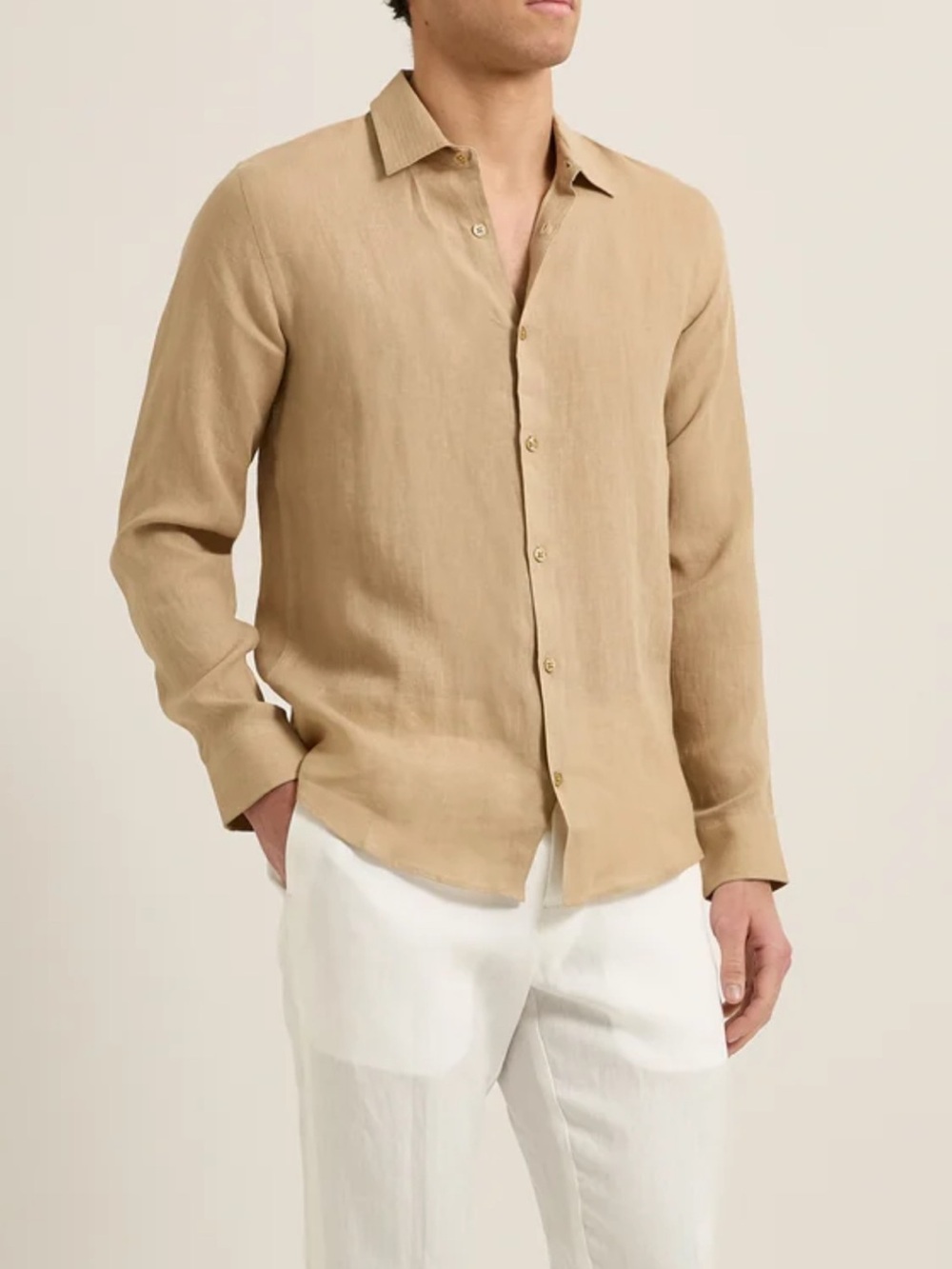 Orlebar Brown Lightweight Linen Button-Down Shirt in Tan